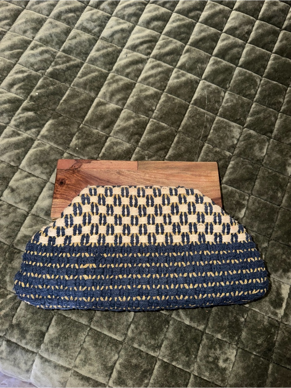 Woven Navy and Cream Clutch Bag